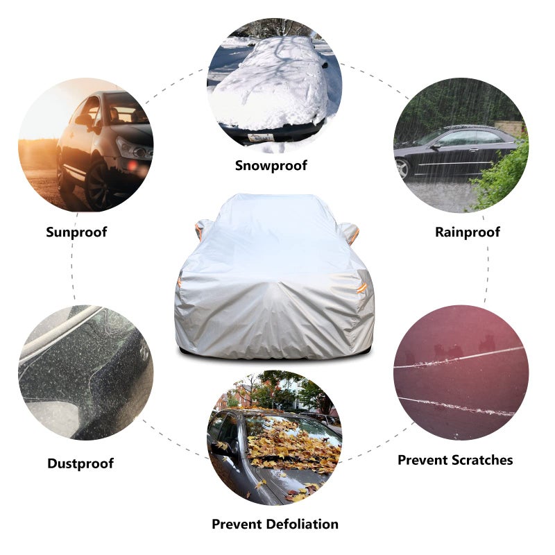 SEAZEN Car Cover 6 Layers, Waterproof SUV Car Cover with Zipper Door, Snowproof/UV Protection/Windproof, Universal Car Covers Breathable Fabric with Cotton (Length Up to 175") - Image 2
